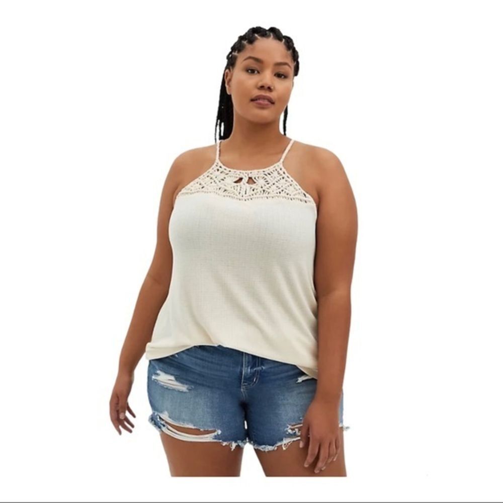 Torrid Sand High Neck Macrame‎ Tank - Size 6